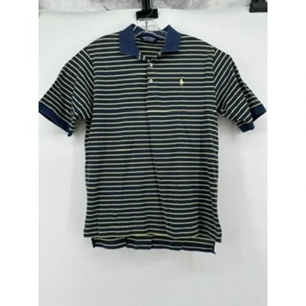Polo Golf Ralph Lauren Medium‎ Navy Yellow Striped Polo Shirt Men's Short Sleeve